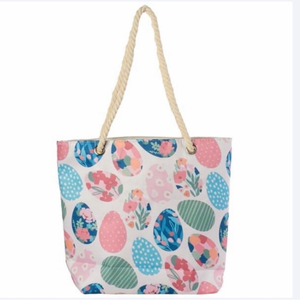 Floral Easter Egg Print Large Tote Bag Rope-Handle New In Package With Tags